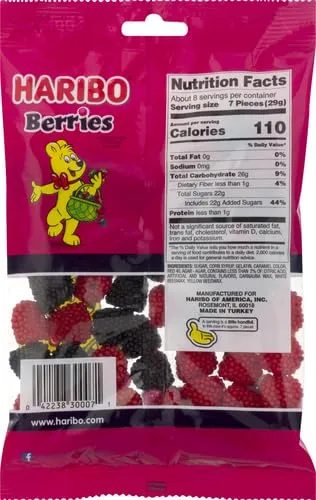 Haribo Gummi Candy, Berries, 8 Ounce