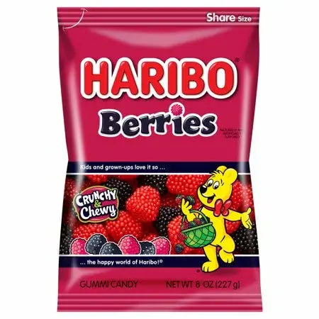 Haribo Gummi Candy, Berries, 8 Ounce