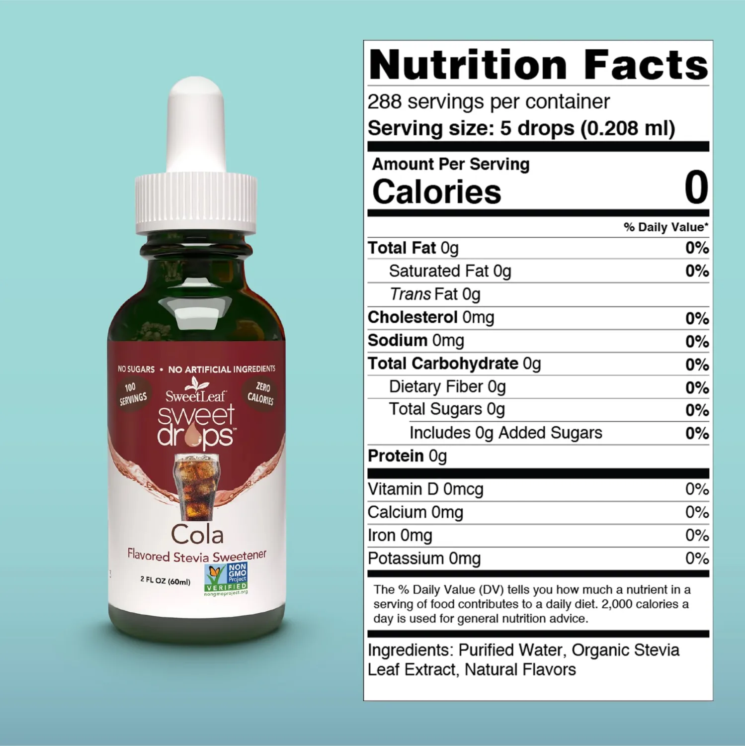 SweetLeaf Sweet Drops - Flavored Stevia Liquid Sweetener, Organic Stevia Extract, Zero Calories, Gluten Free, Keto Friendly, Non GMO, Natural Flavors, Sugar Alternative - Cola, 2 Fl Oz (Pack of 1)