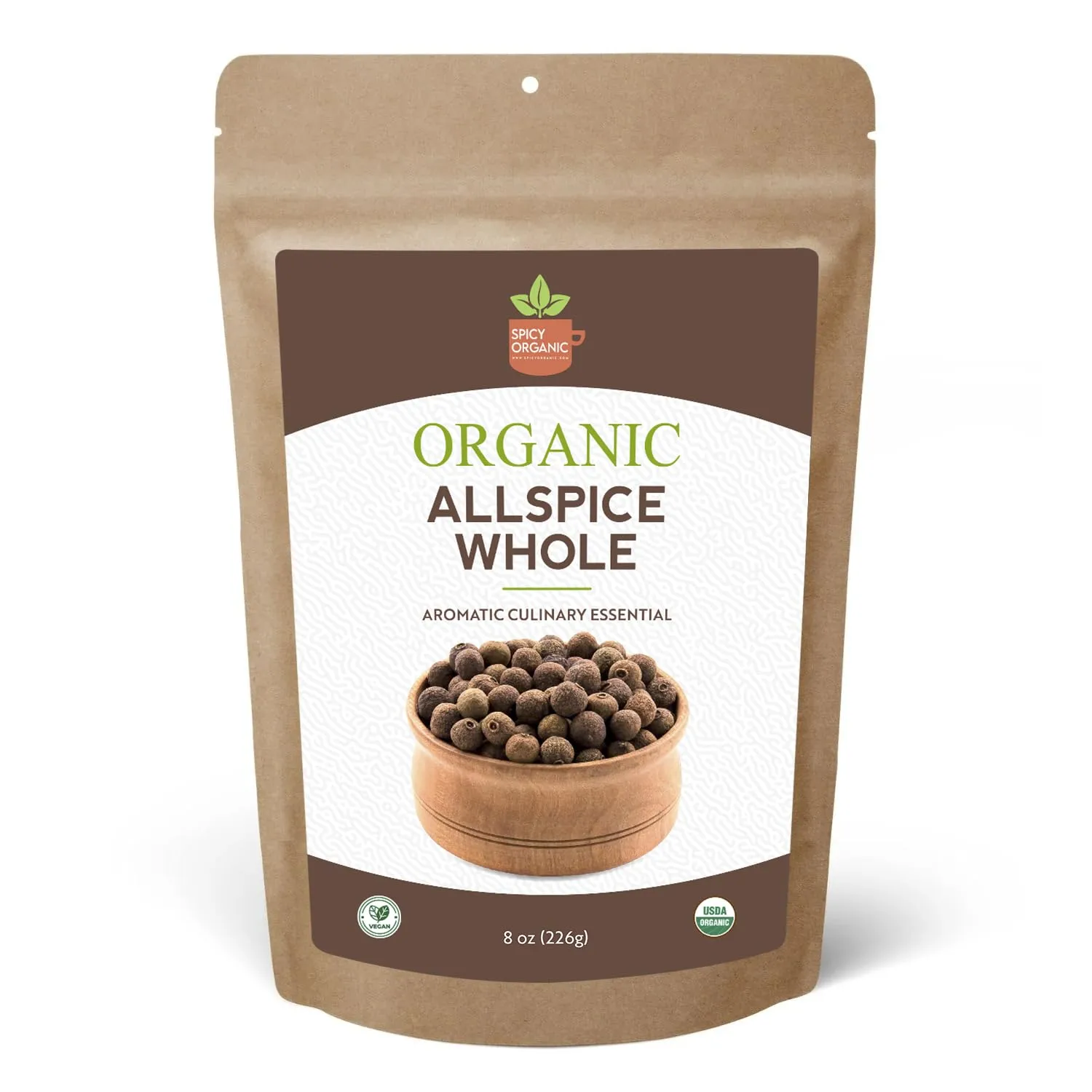 SPICY ORGANIC Pure Organic Allspice Berries Whole 8 oz. – Certified USDA Organic - Premium Pimento Seeds and Peppers for Baked Goods, Pickles, Marinades, Stews, and Sauces.