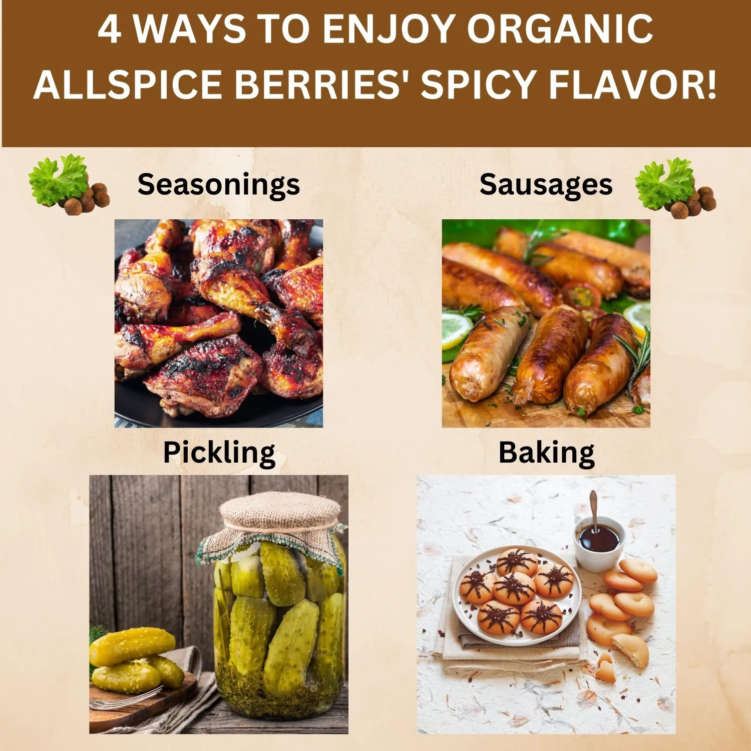 SPICY ORGANIC Pure Organic Allspice Berries Whole 8 oz. – Certified USDA Organic - Premium Pimento Seeds and Peppers for Baked Goods, Pickles, Marinades, Stews, and Sauces.