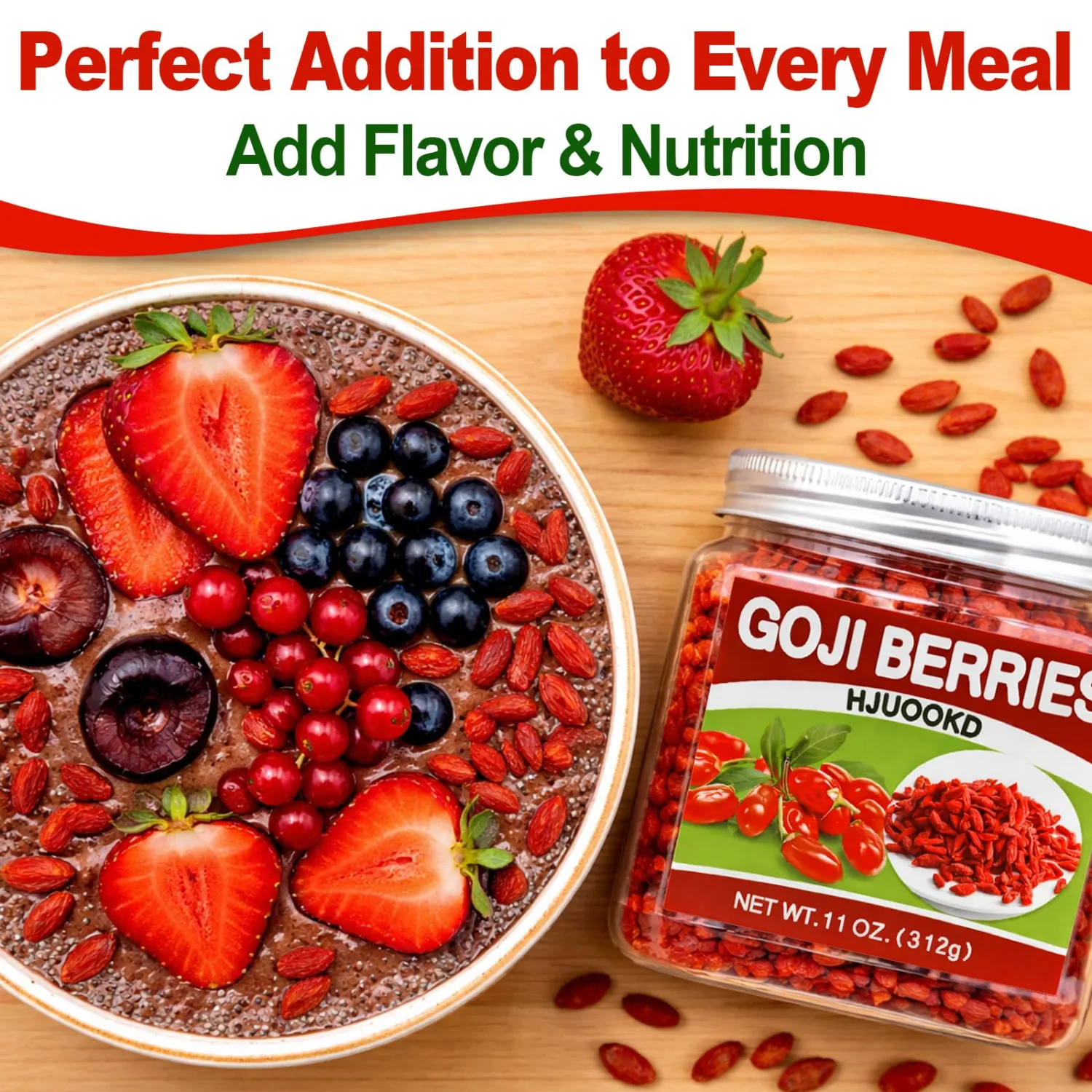 11oz Dried Goji Berries - 100% Natural Large Berries, Sun-Dried & Handpicked, Vegan Wolfberry - Perfect for Tea, Oatmeal, Yogurt, Baking, Smoothies, Snacks & More