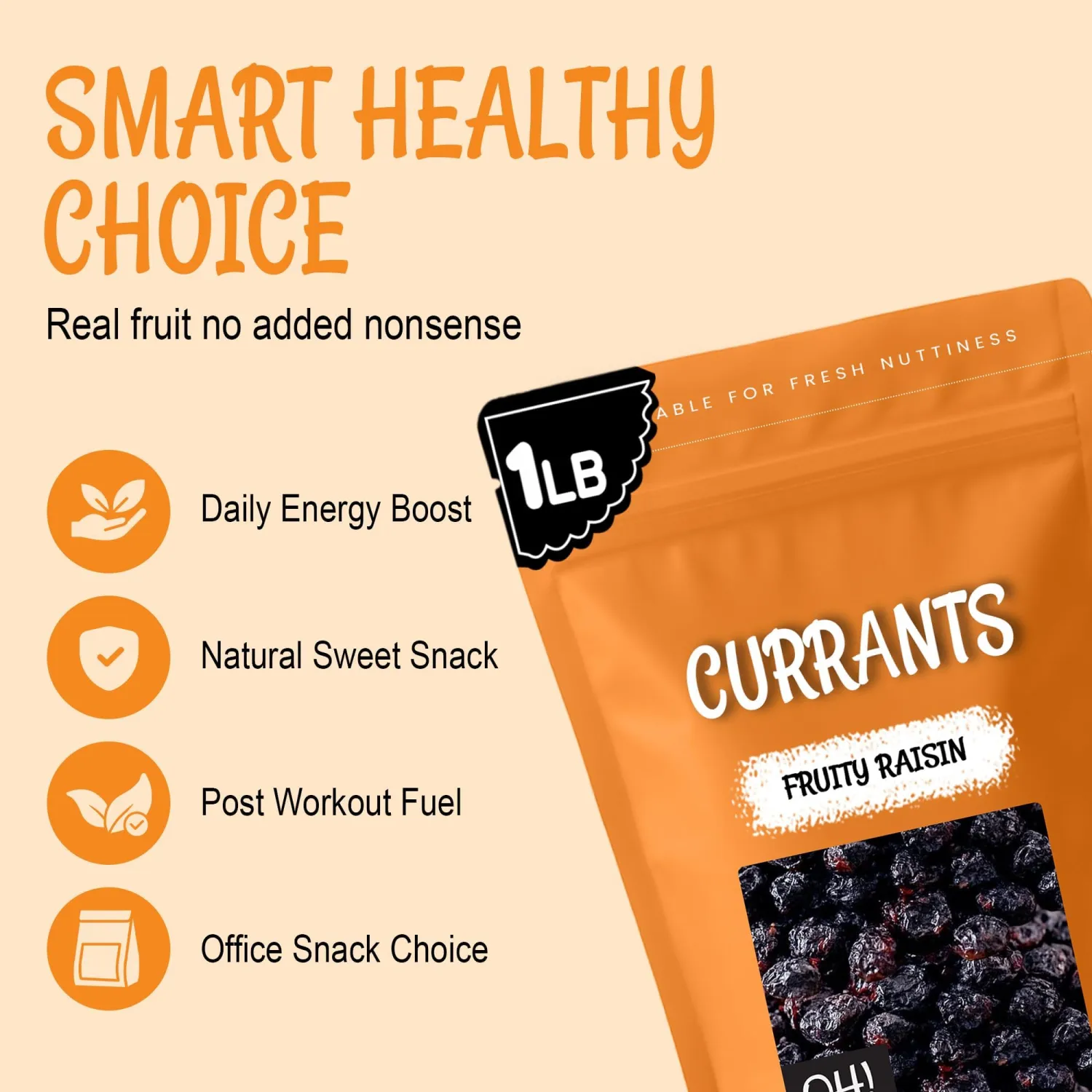 Oh! Nuts Fruity Raisin Currants - Dried Currants - 1 lb - No Sugar Added - Dehydrated Currants Fruit Bites - Packed in New York Zip-Seal Bag for Exceptional Freshness