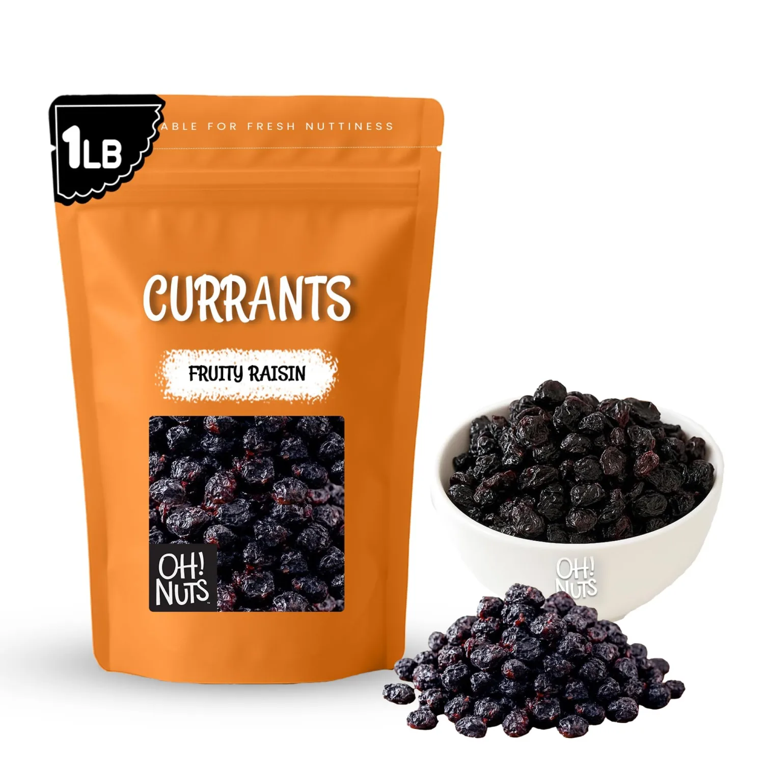 Oh! Nuts Fruity Raisin Currants - Dried Currants - 1 lb - No Sugar Added - Dehydrated Currants Fruit Bites - Packed in New York Zip-Seal Bag for Exceptional Freshness