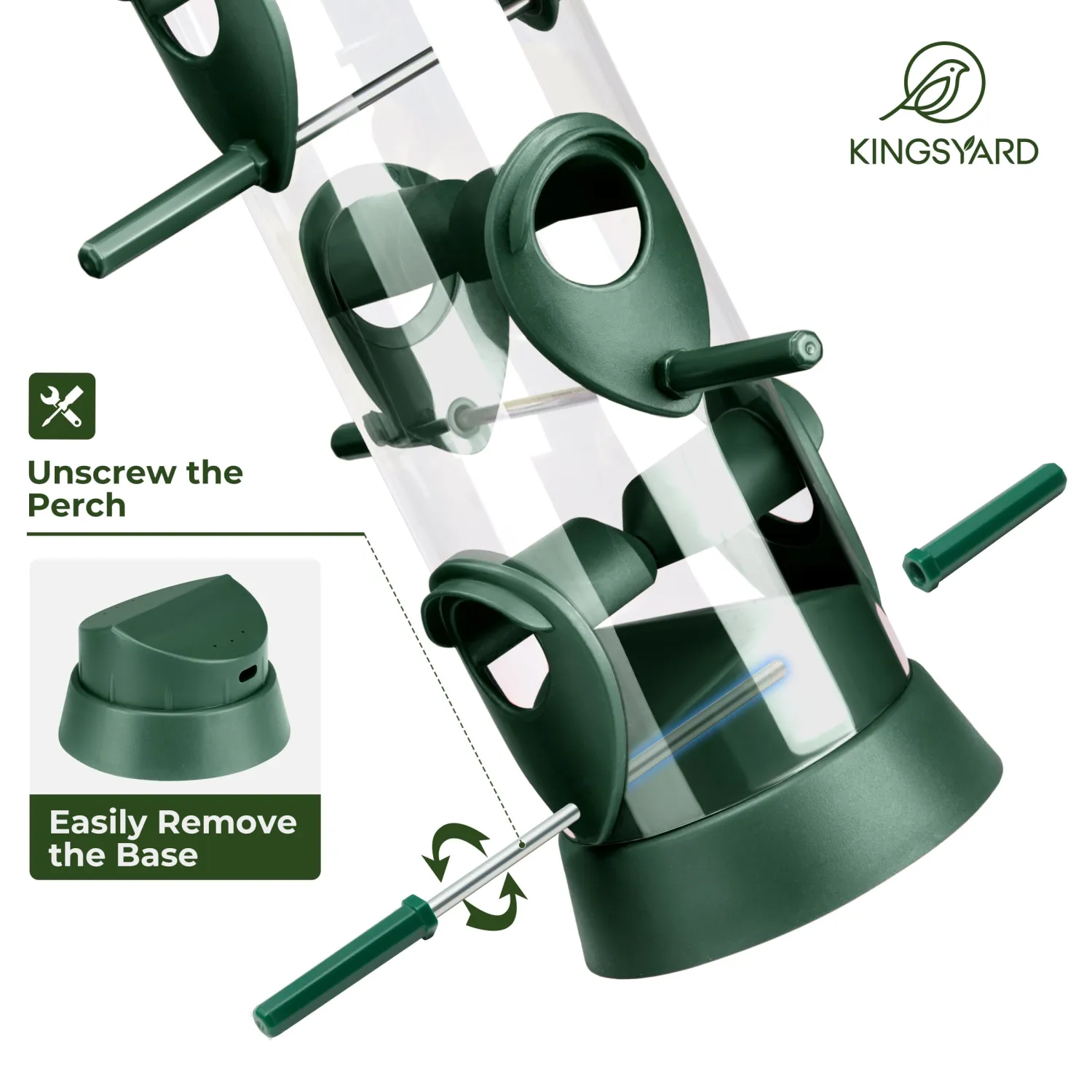 Kingsyard Tube Bird Feeders for Outdoors Hanging, Wild Bird Feeder with 6 Feeding Ports, Easy to Clean & Refill, 2 lbs Seed Capacity, Great for Attracting Finches, Cardinals (Green)