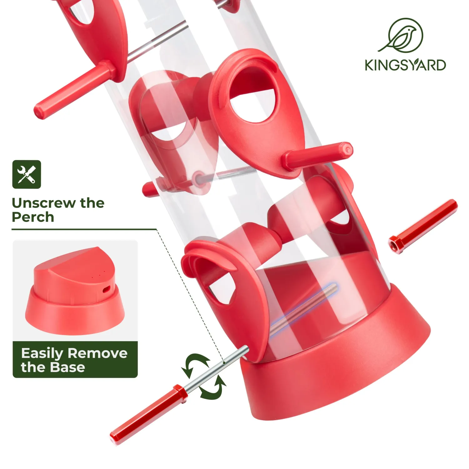 Kingsyard Tube Bird Feeders for Outdoors Hanging, Wild Bird Feeder with 6 Feeding Ports, Easy to Clean & Refill, 2 lbs Seed Capacity, Great for Attracting Finches, Cardinals (Red)