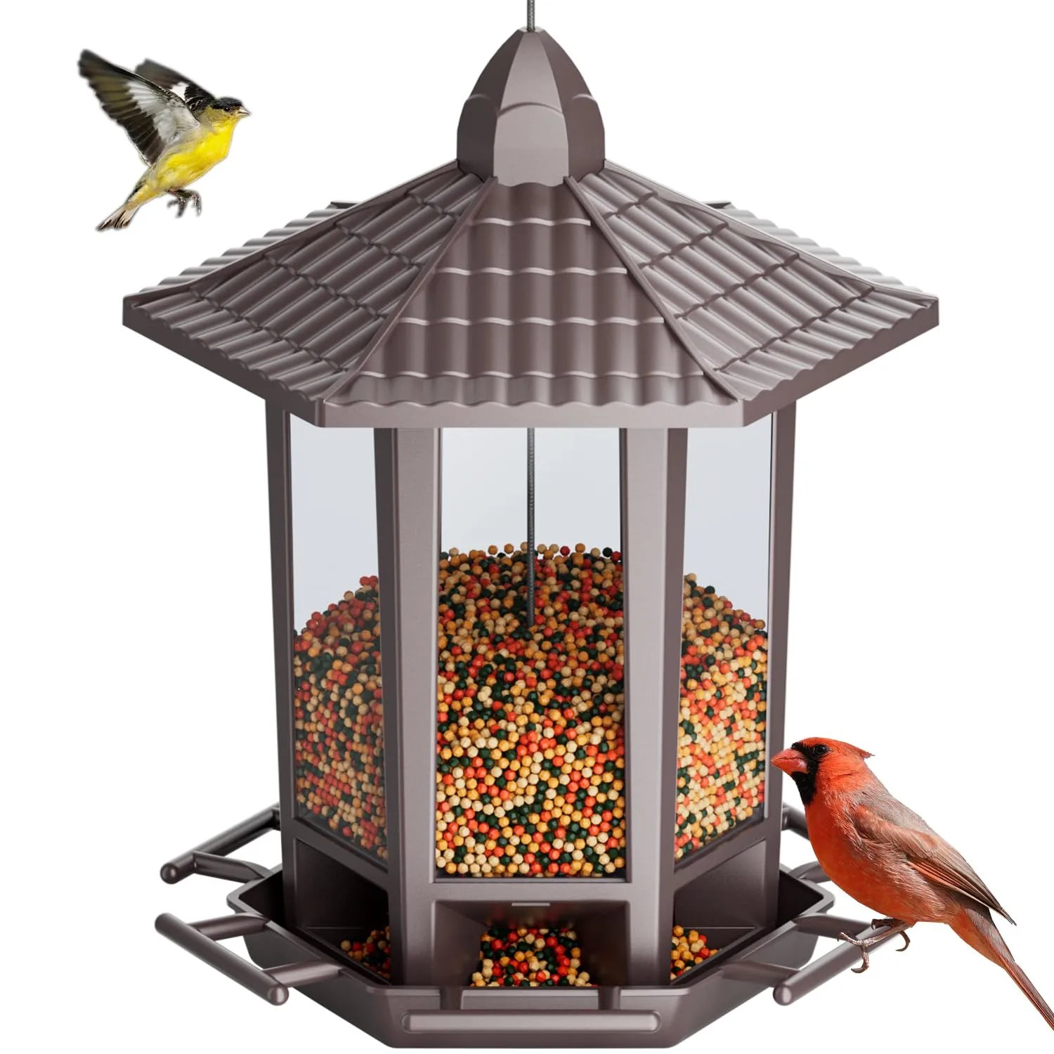 Birdream Hanging Bird Feeders for Outdoor, Fun Installation Pagoda Design Wild Birdfeeder, Attracting Wild Birds Sparrows Finch Cardinal Goldfinch Chickadee - Brown