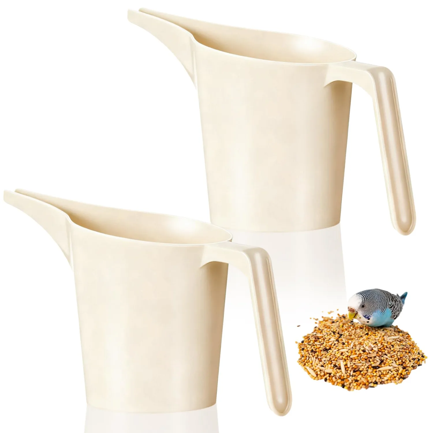 2 Pcs Bird Seed Scoop, Pet Food Bird Seed Scoop Large Capacity Suitable Narrow Spout Suitable for Tube Feeders for Filling Avian Birds Feeders Small Animal Food (Beige)