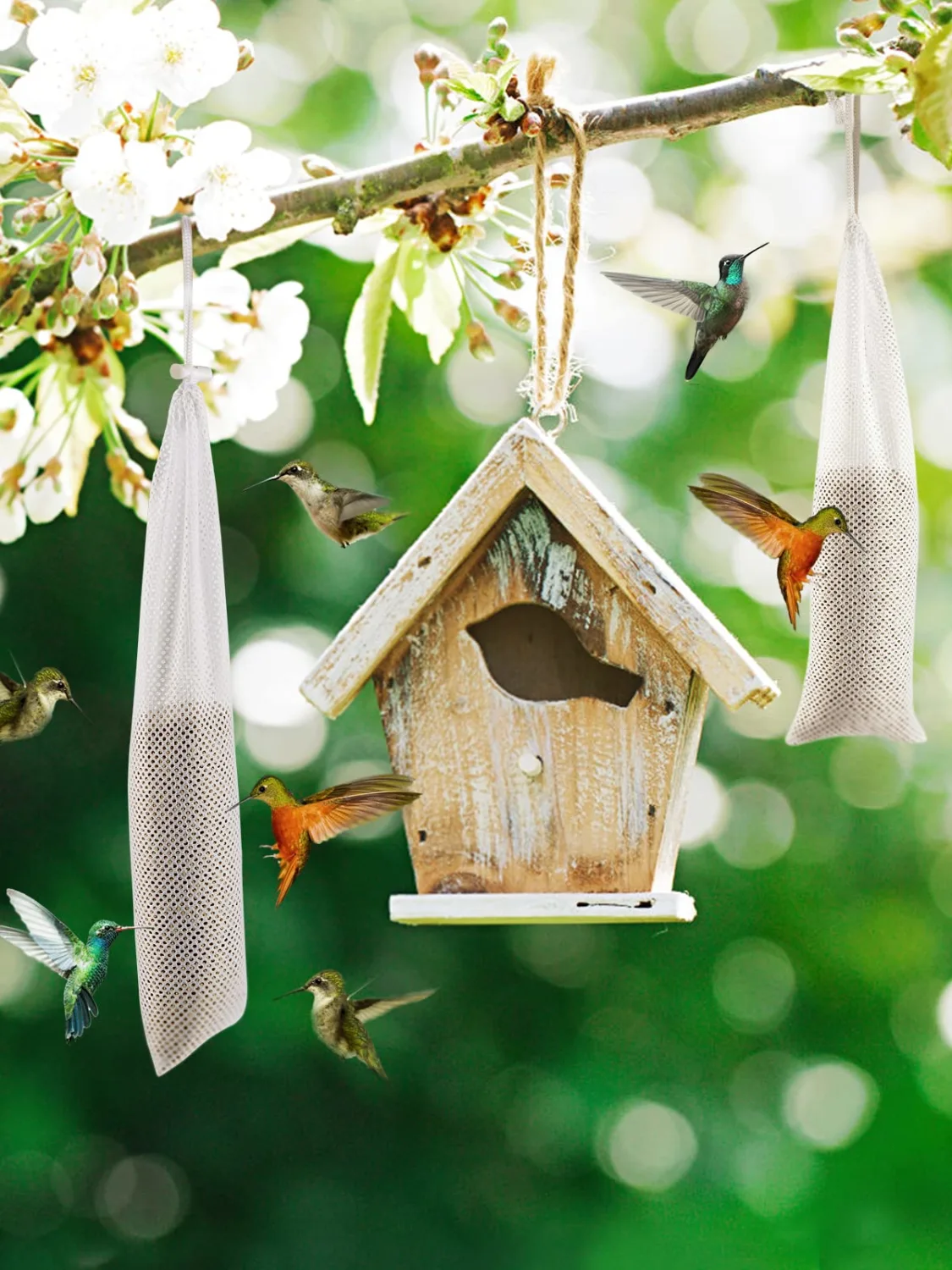6 Pcs Finch Sock Feeder for Outdoor - Durable Thistle Seed Feeder Sacks with Food Grade Funnels, Bird Food Supply Tools for Garden Yard Wild Finch Feeding (3.9" x 15.7", White)