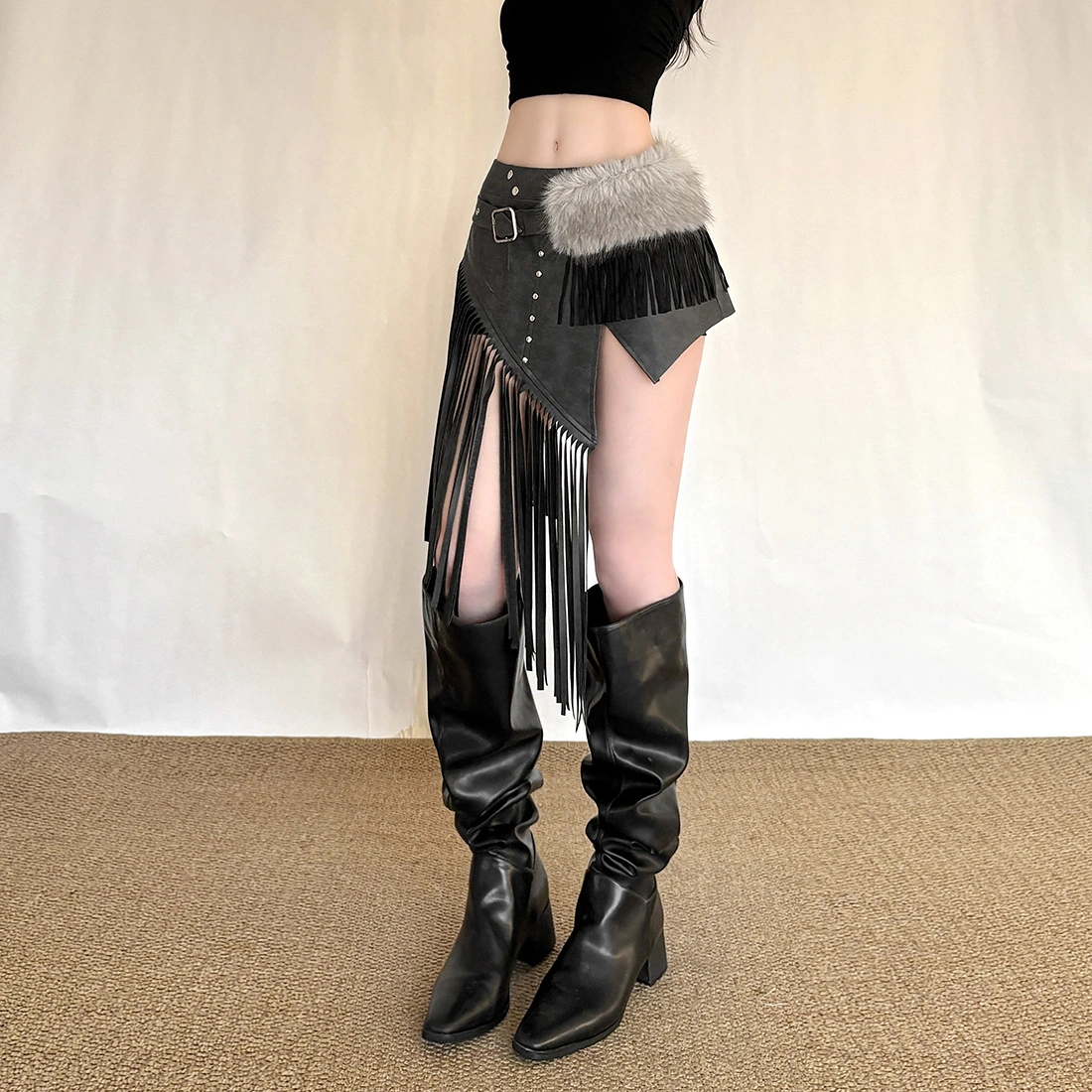 Spring Striped Waist Chain Vintage Skirt