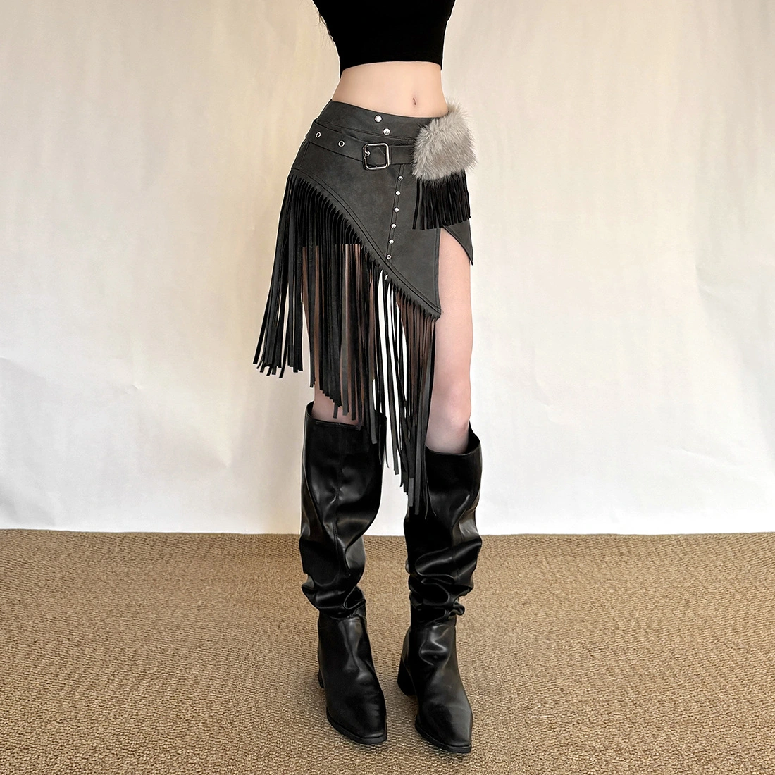 Spring Striped Waist Chain Vintage Skirt