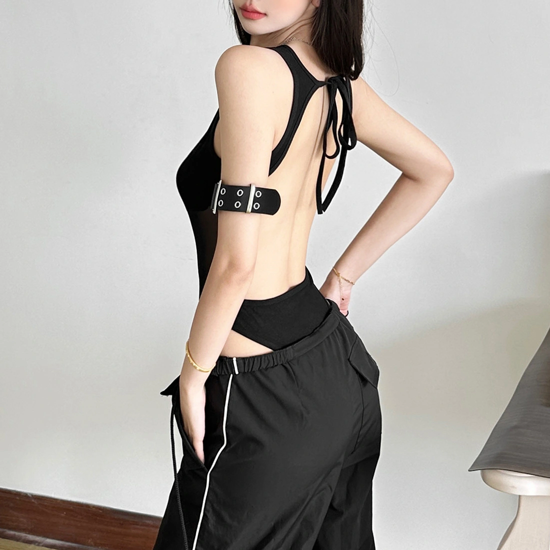 Spring New Womens Mesh Patchwork Jumpsuit