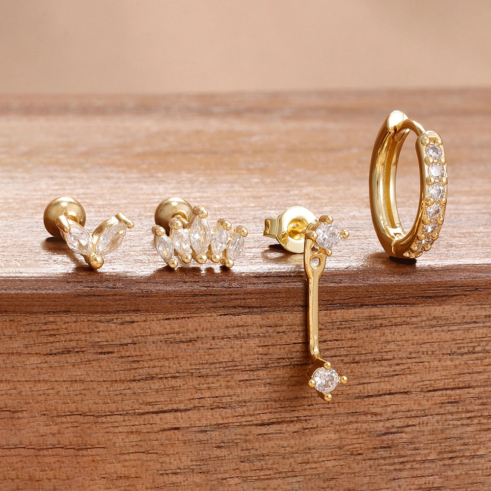 Stainless Steel Zircon Back-Pin Earrings Womens Simple Style