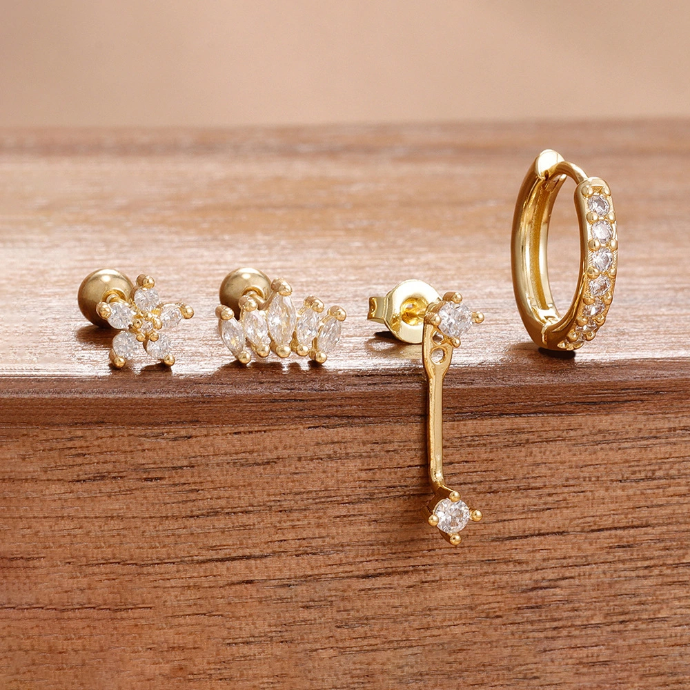 Stainless Steel Zircon Back-Pin Earrings Womens Simple Style