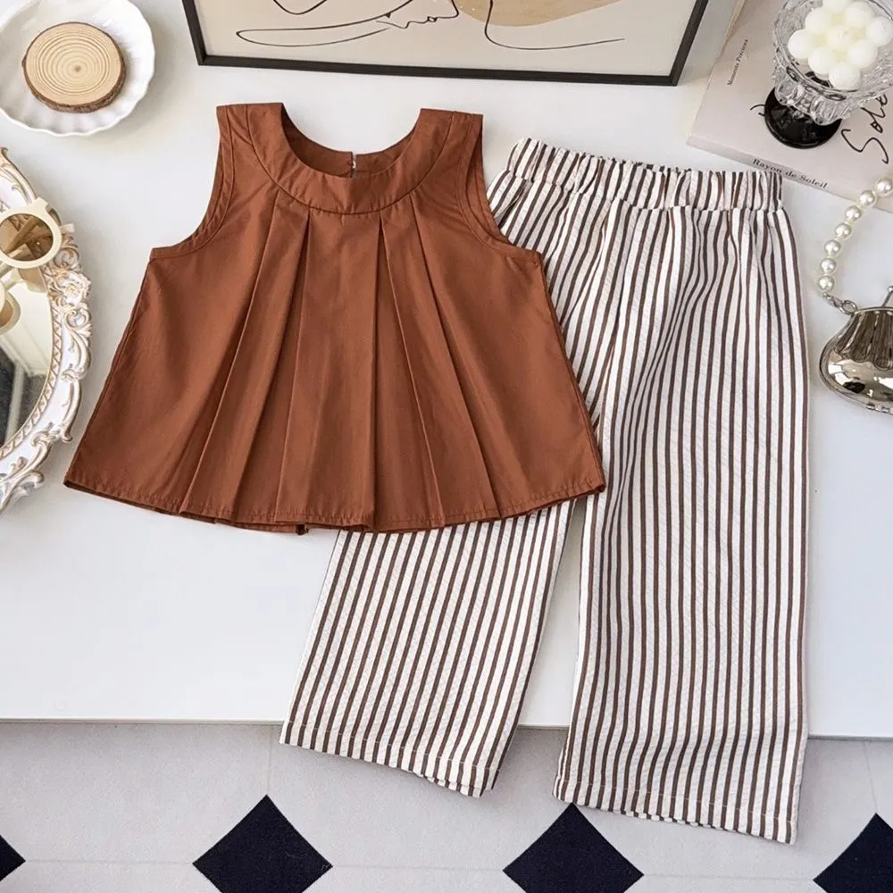 Girls' Casual Top And Wide-Leg Pants Set