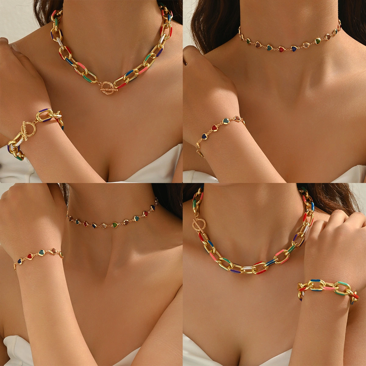 Women's Geometric Minimalist Necklace And Bracelet Set