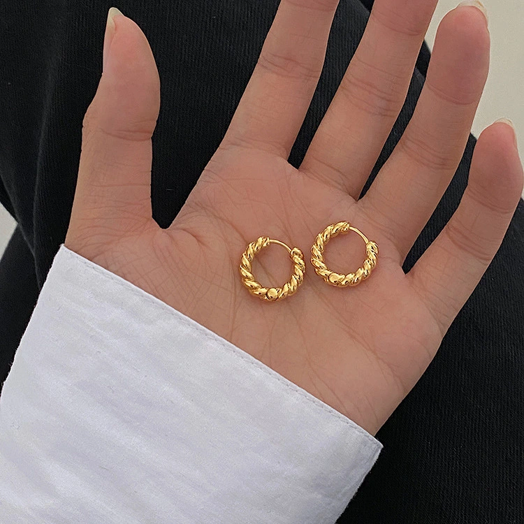 High-End Sophisticated Twisted Braided Gold Hoop Earrings For Women
