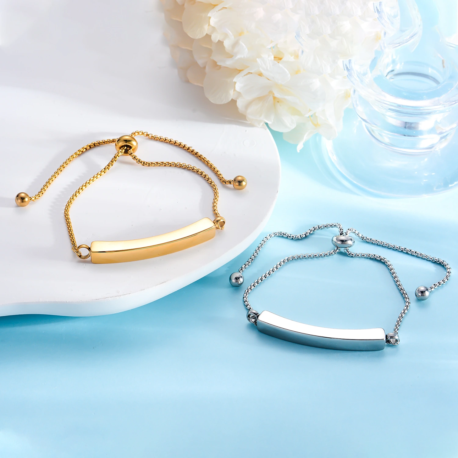 Simple Titanium Steel Engraved Name Bracelet Commemorative Jewelry
