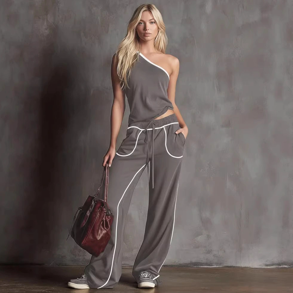 Womens Straight-Leg Wide-Leg Pants Off-Shoulder Chic Top Two-Piece Set