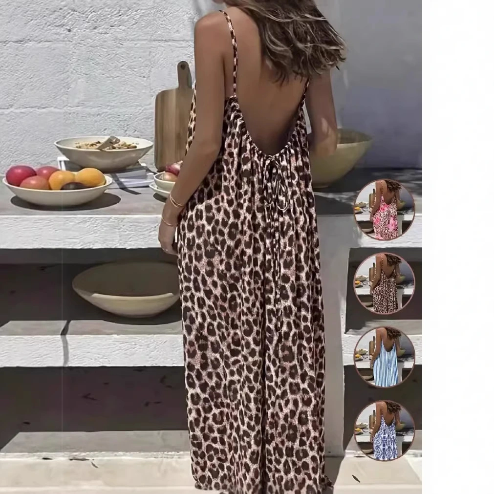 Women's Loose Print Strap Beach Vacation Dress