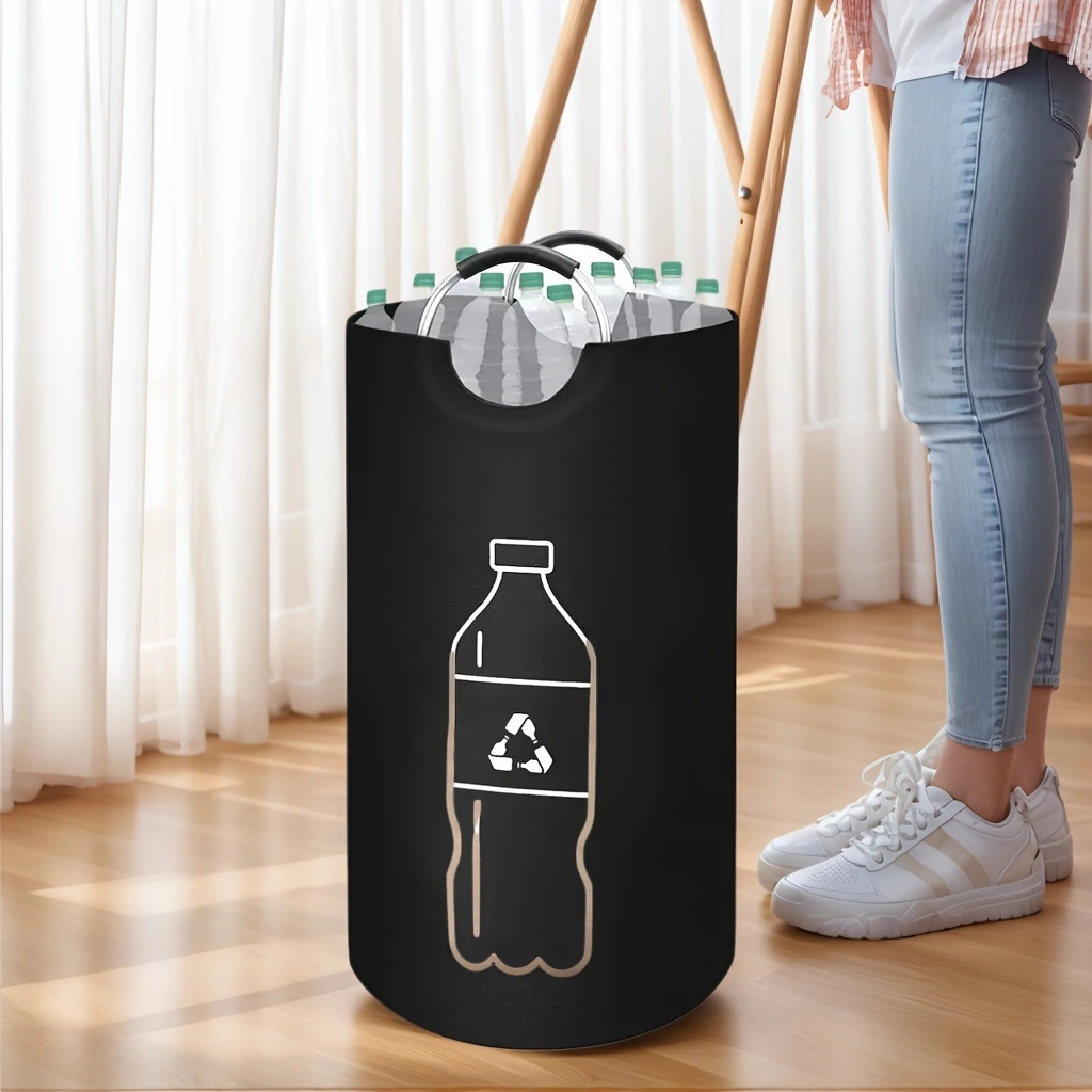 Aluminum Handle Recycled Bottle Laundry Basket Trash Home Use Foldable Storage Bag