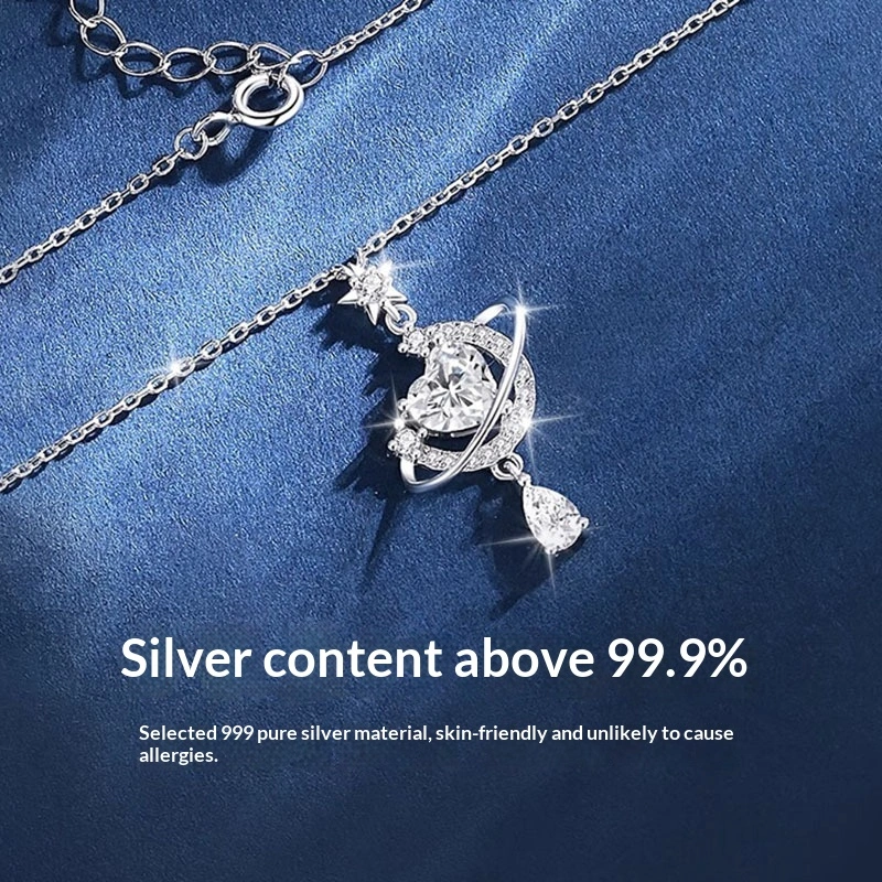Dreamlike Star And Moon 999 Sterling Silver Necklace For Women