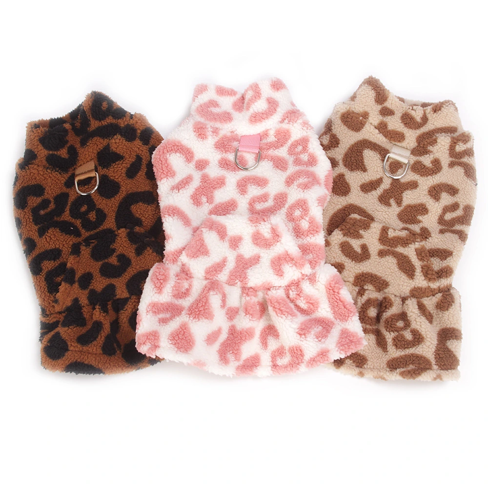 Fleece Autumnwinter Leopard-print Princess Dress Pet Clothing For Teddy Dogs