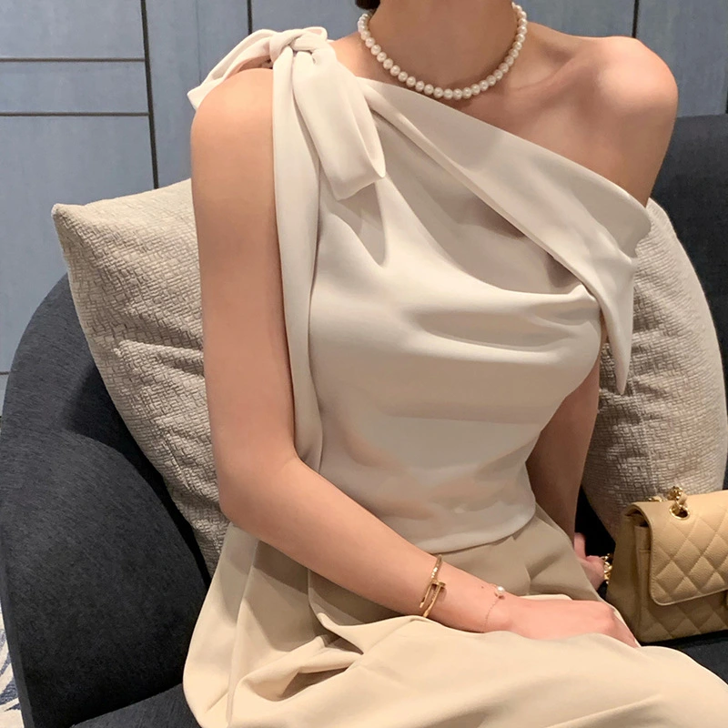 Fashionable Slash-Neck Off-Shoulder Top With Bow Tie For Women