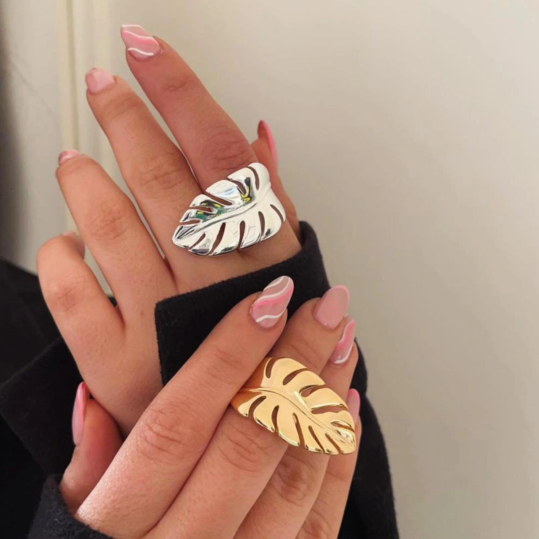 Fashion Forged Leaf Open Ring Stainless Steel