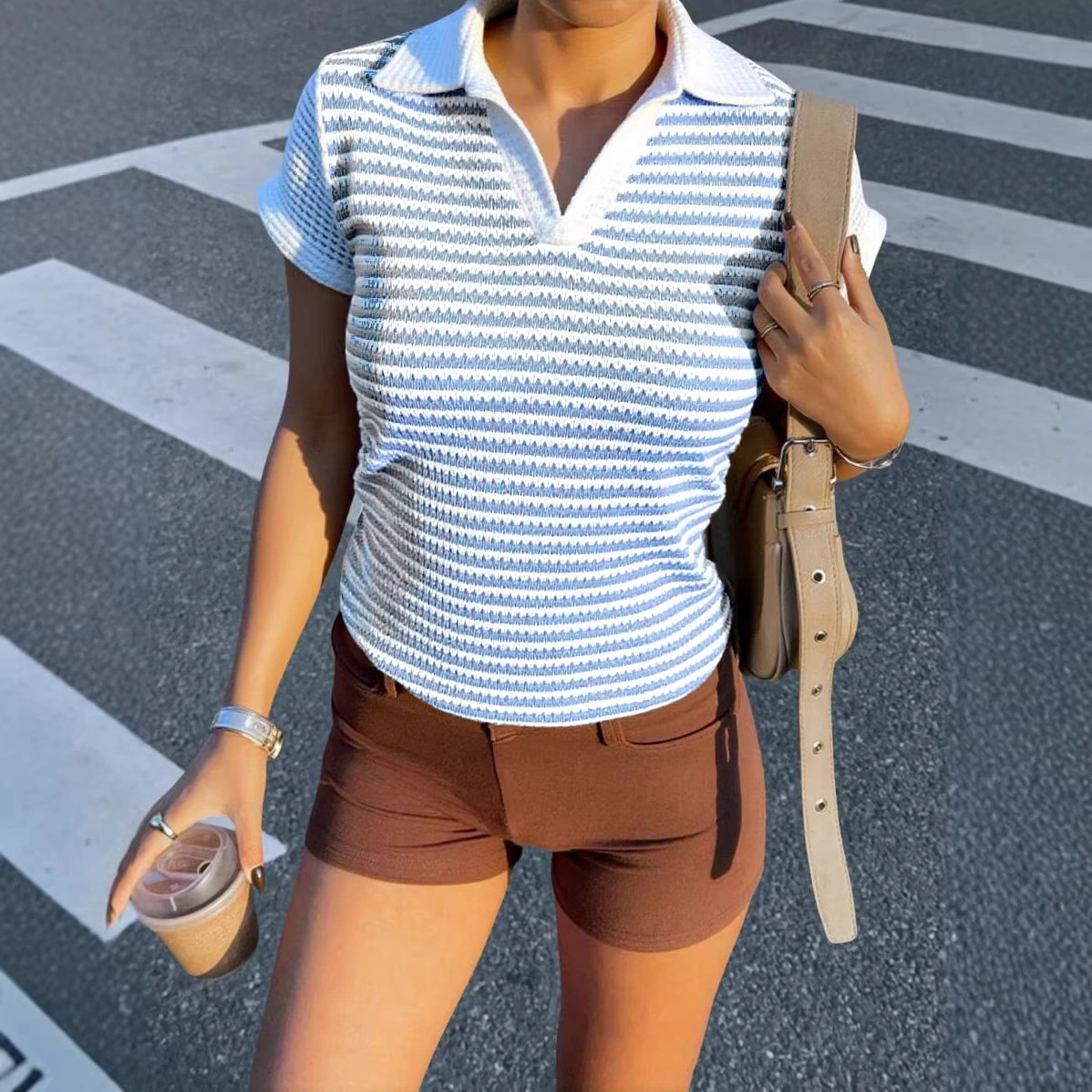 Summer Color Block Defined Waist Pleated Short T-Shirt