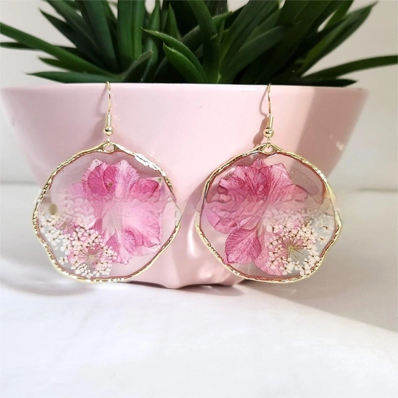 Natural Real Flower Swallowtail Lace Resin Drop Earrings