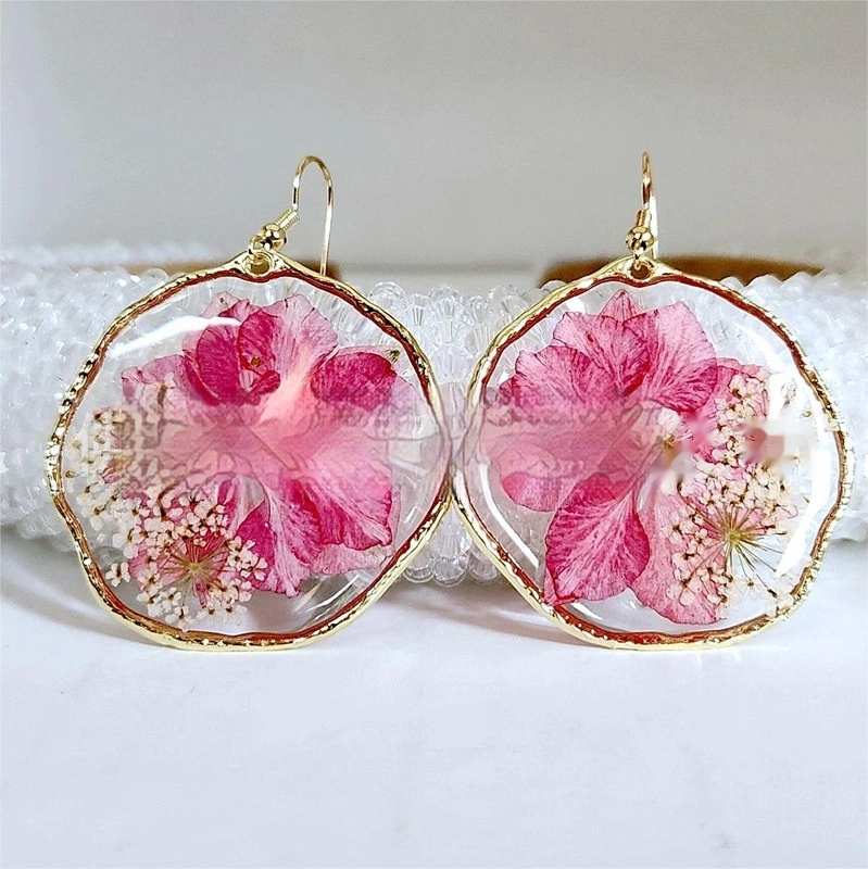Natural Real Flower Swallowtail Lace Resin Drop Earrings