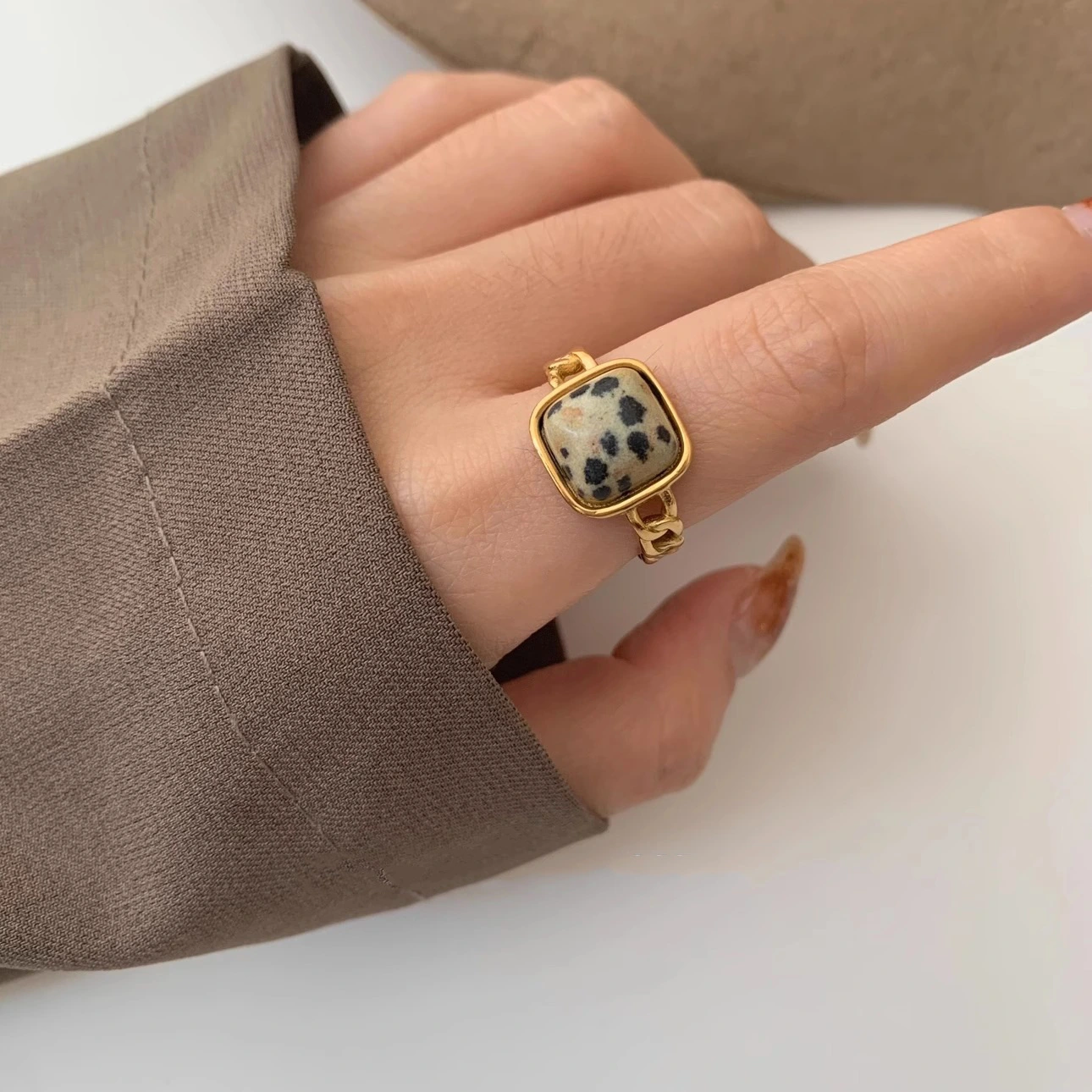 Retro Geometric Natural Tiger Eye Stone Open Ring For Women