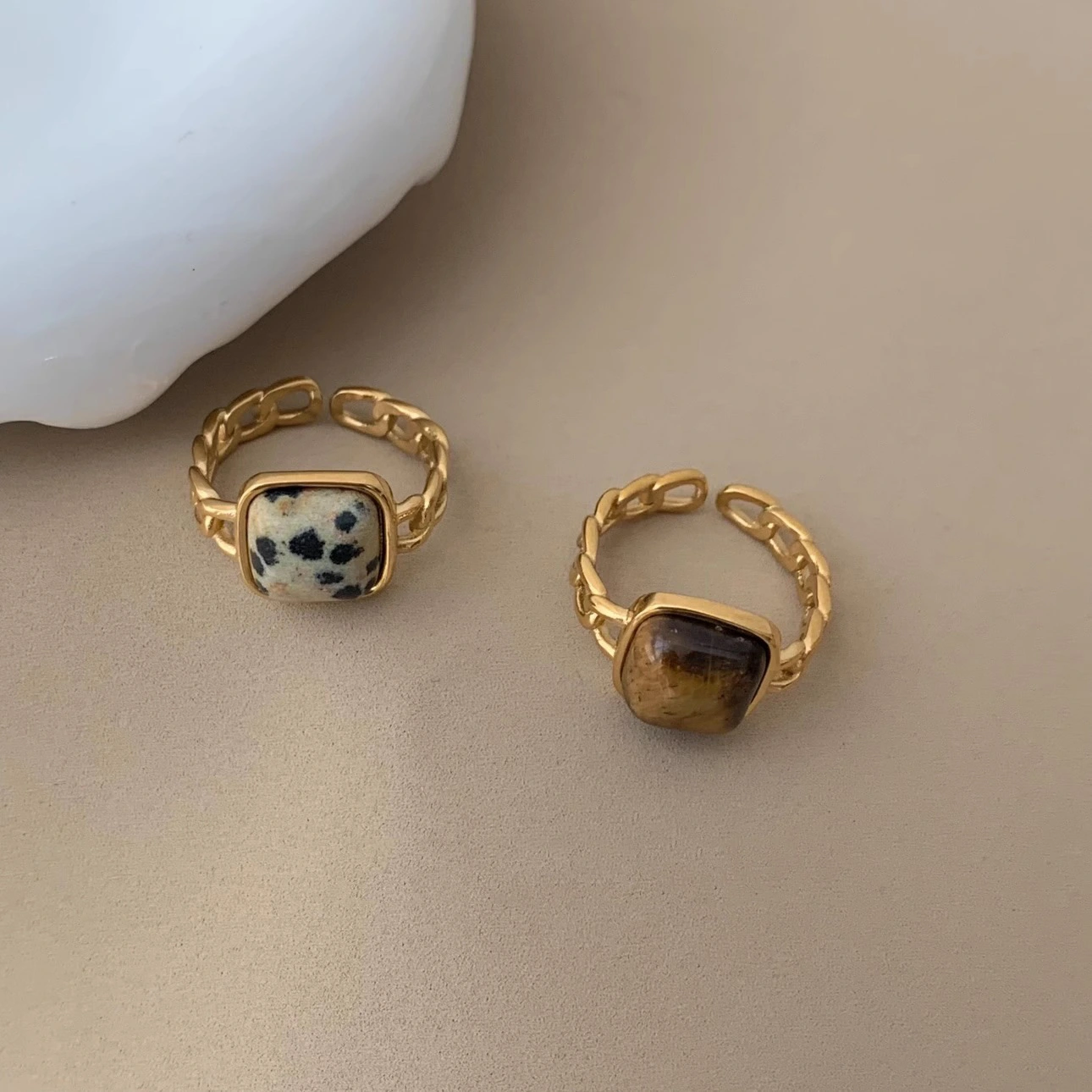 Retro Geometric Natural Tiger Eye Stone Open Ring For Women