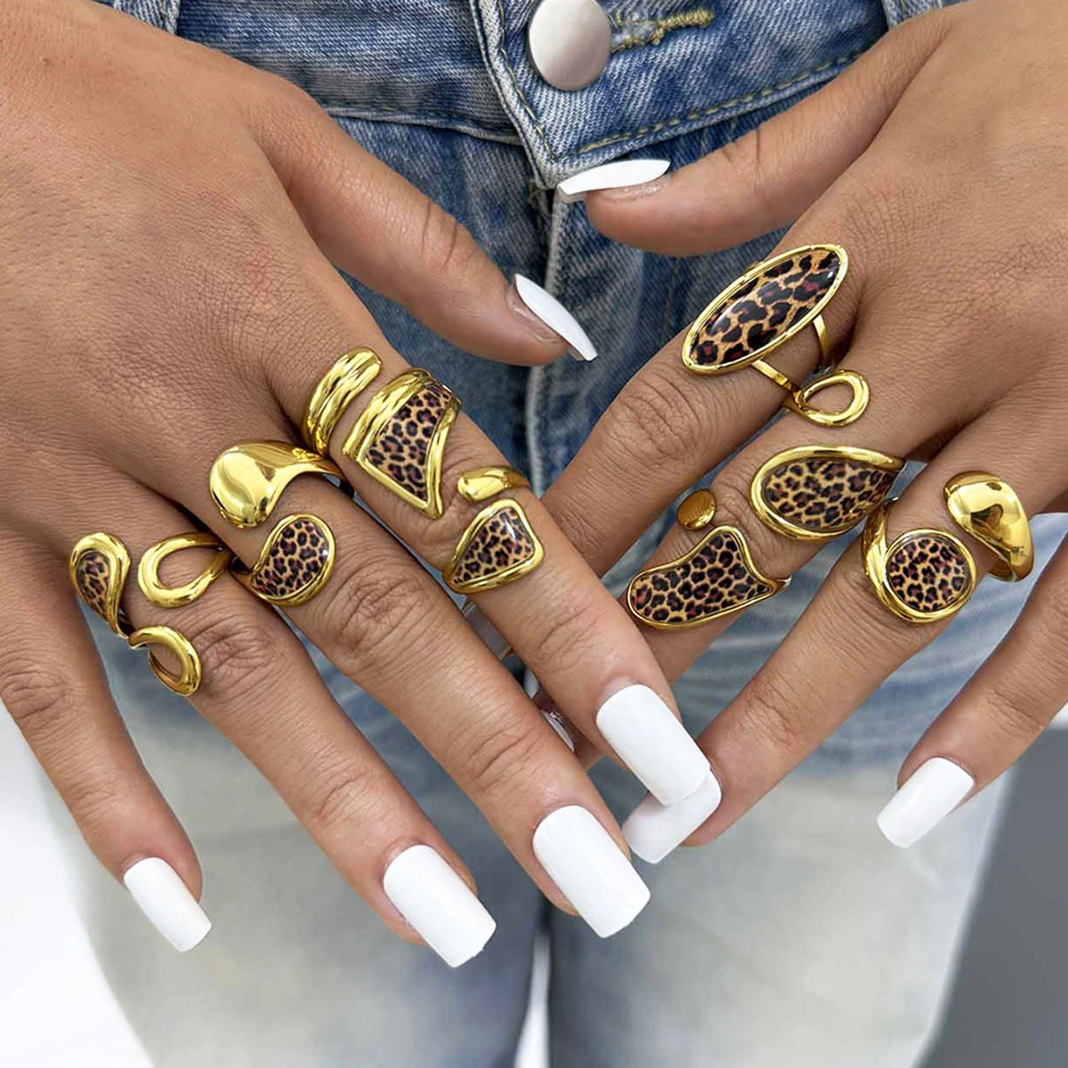 Stainless Steel Leopard Print Geometric Open Ring, Simple And Stylish