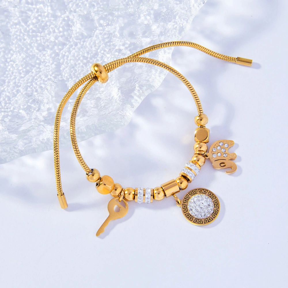 Geometric Titanium Steel Gold-plated Diamond-studded Drawstring Bracelet