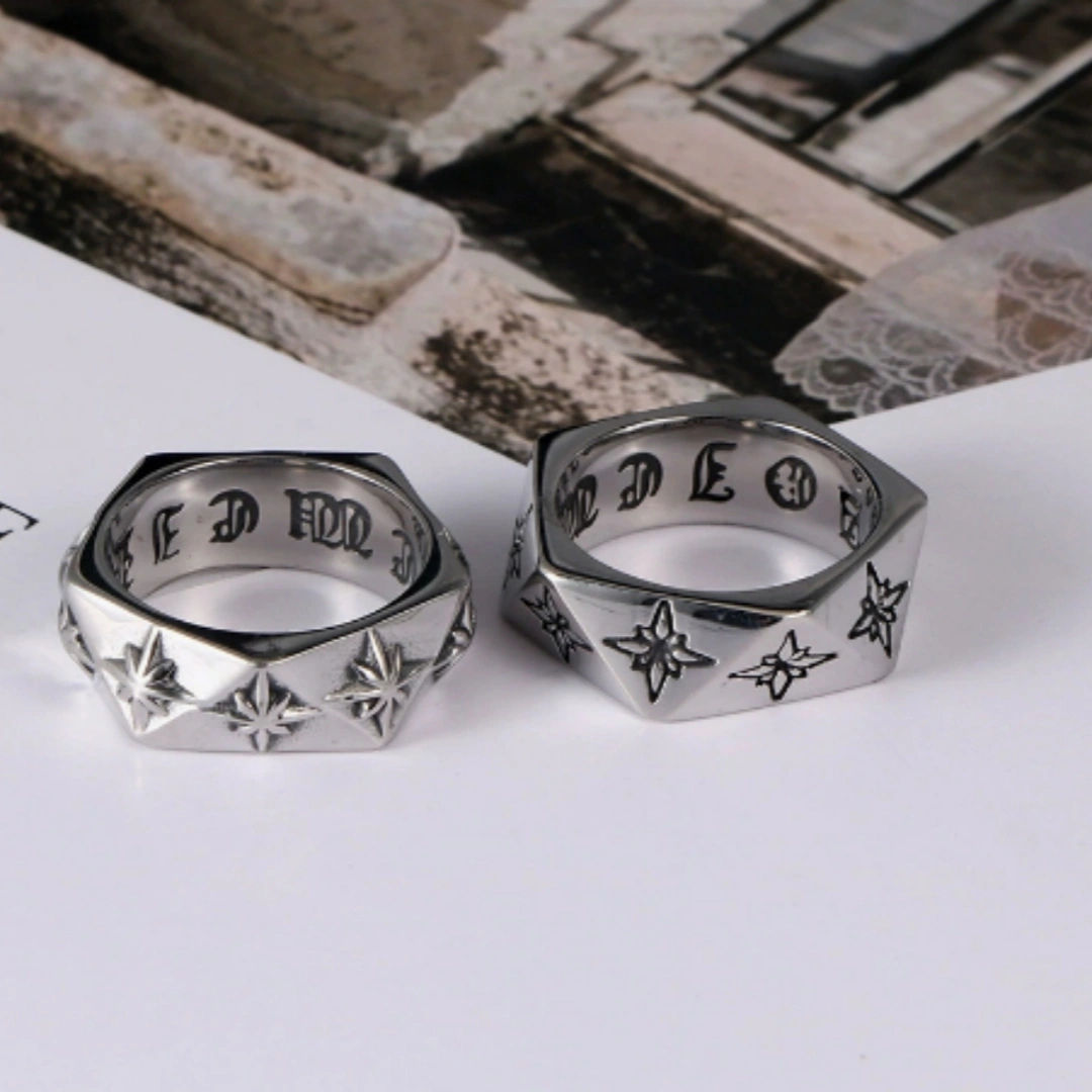 Men's Titanium Steel Ring Trendy Geometric Flower Design Jewelry Piece