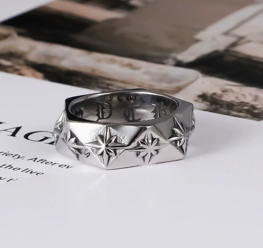 Men's Titanium Steel Ring Trendy Geometric Flower Design Jewelry Piece