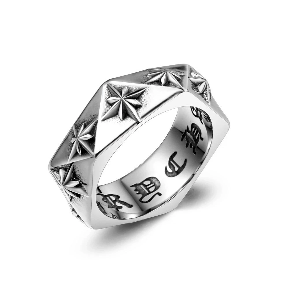 Men's Titanium Steel Ring Trendy Geometric Flower Design Jewelry Piece