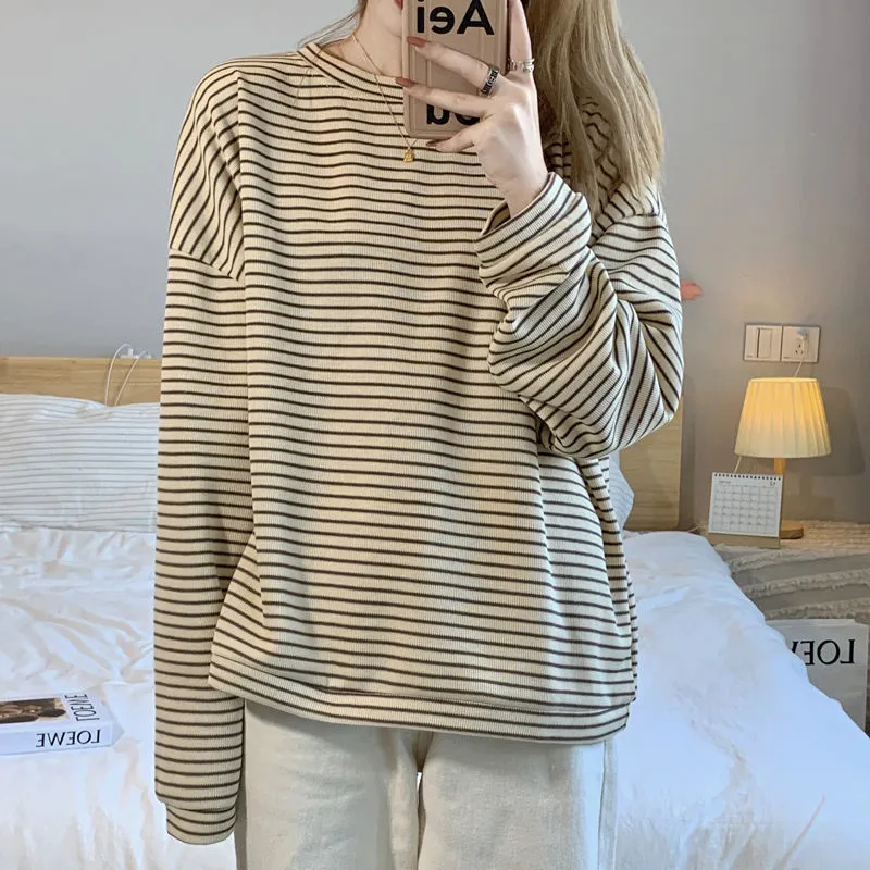 Simple Women's Striped Crewneck Sweatshirt