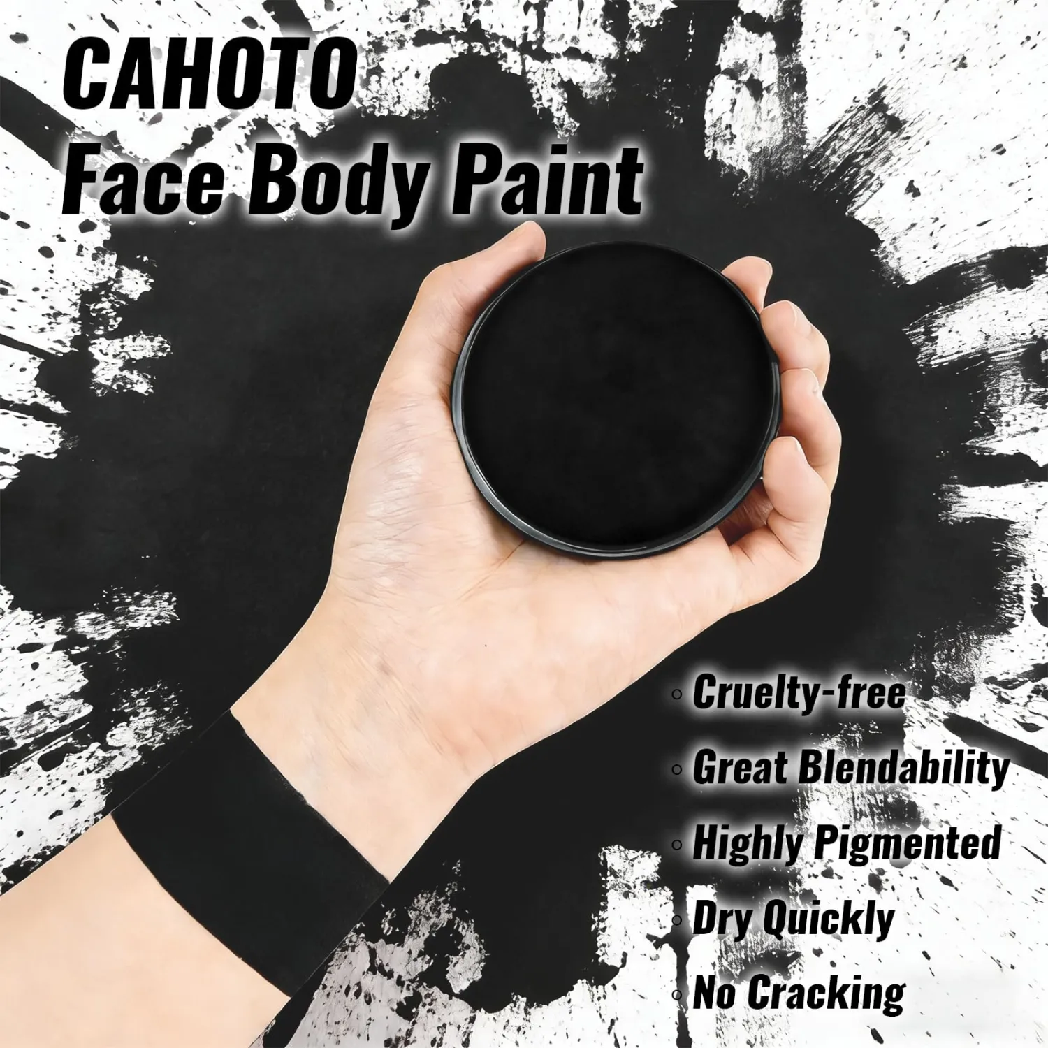 Black Face Body Paint, Water Based Foundation, Full Coverage Vegan Halloween Makeup Paint for Goth Skeleton Mime Skull Joker Clown Zombie Vampire Spider SFX Cat Cosplay, 0.88oz