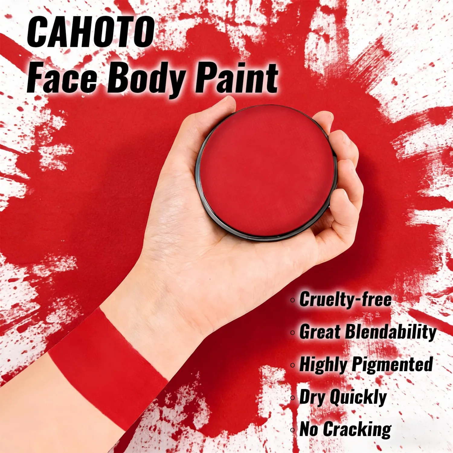 Red Face Body Paint, Water Based Foundation, Full Coverage Vegan Halloween Makeup Paint for Clown Devil Vampire Wound Joker SFX Skeleton Skull Spider-man Superhero Cosplay, 0.88oz