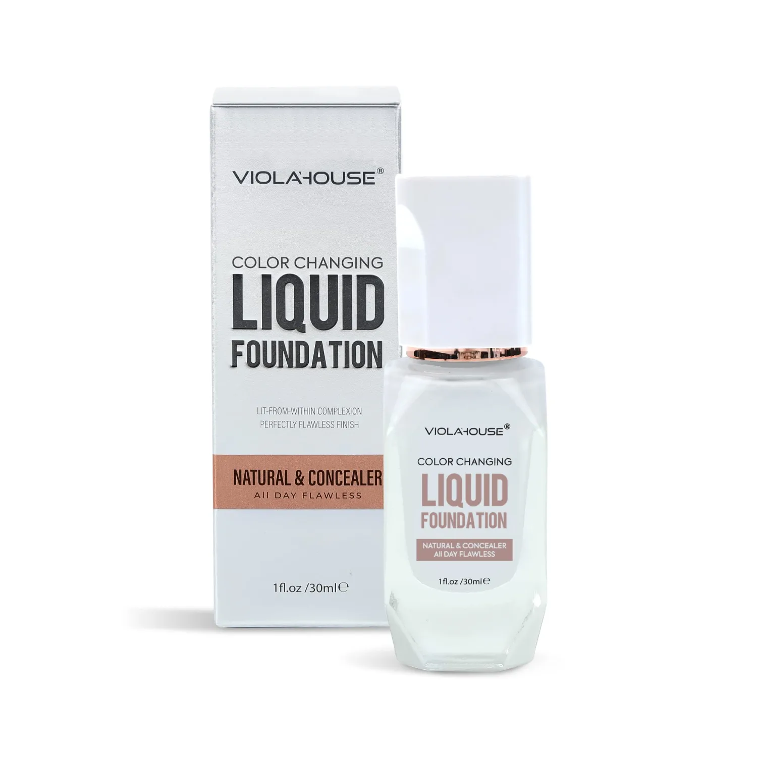 VIOLA HOUSE Color Changing Foundation, 4 in 1 Foundation, Color Changing Flawless Finish, Lightweight, Moisturizing Glow, 1.0 Fl Oz (Medium skin color, 1.0 Fl Oz/30ML)