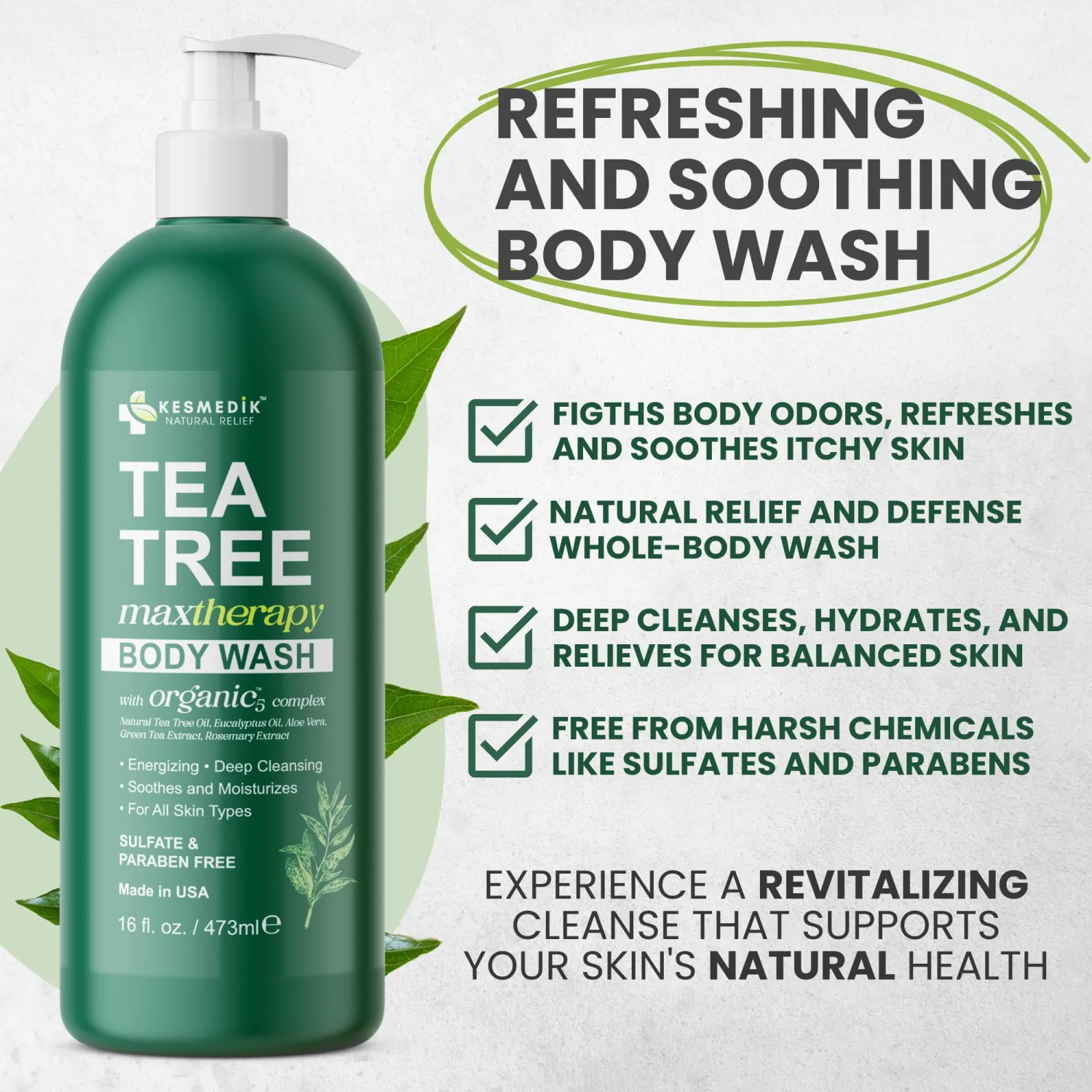 Tea Tree Body Wash MaxTherapy, Itchy Skin Relief, Tea Tree Oil Soap, Soothes Jock Itch, Athlete's Foot, Ringworm, Eczema, Psoriasis & Sensitive Skin, Men & Women, 16 fl oz, Original Edition