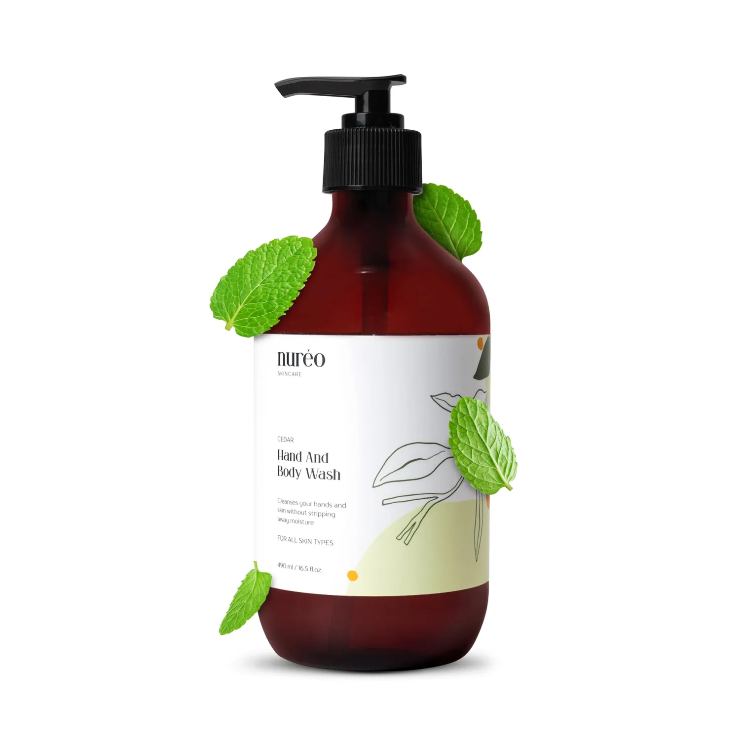Peppermint & Cedarwood Body Wash – Natural Moisturizing Hand & Body Wash with Betaine & Fruit Extract, Vegan & COSMOS Certified, Hydrating Shower Gel for Men & Women (490ml)