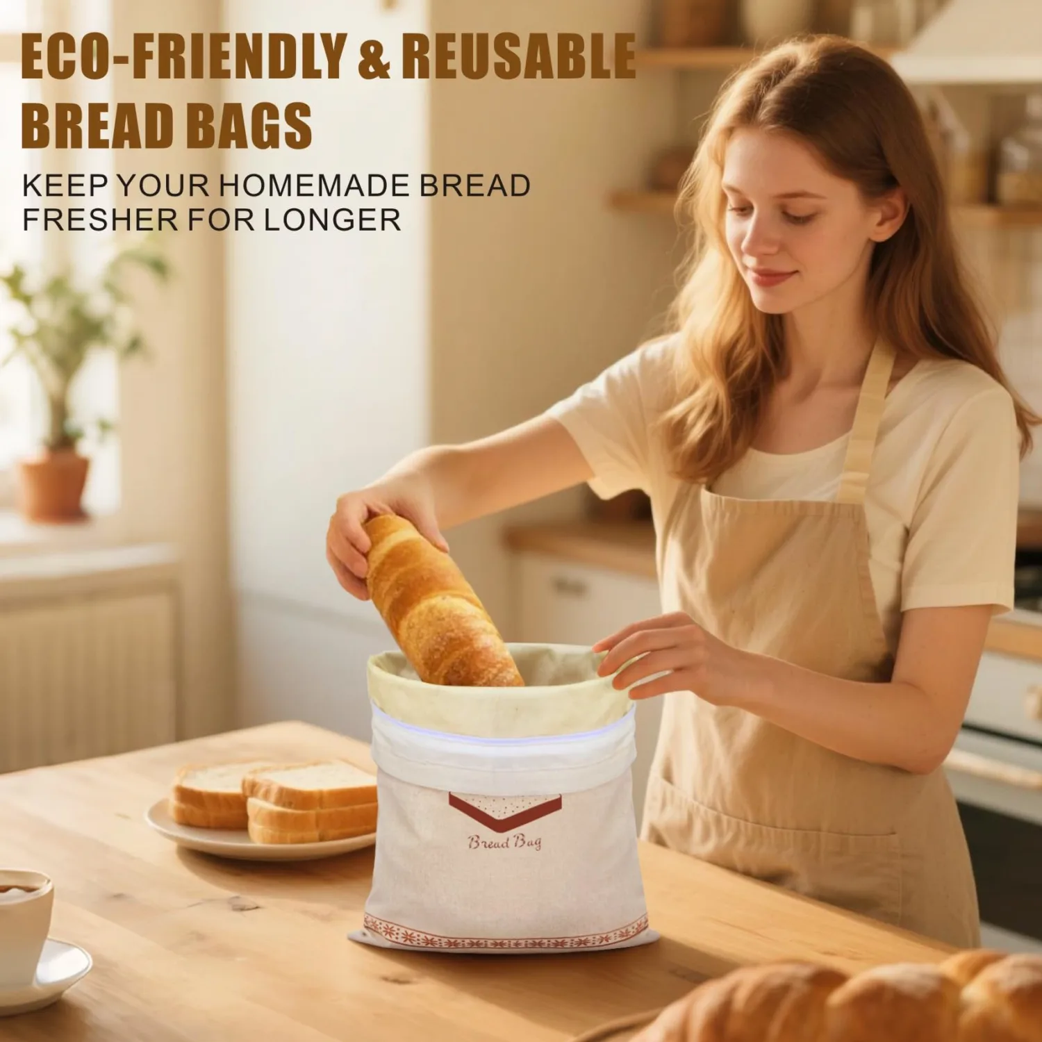 Mosucoirl Beeswax Bread Bags 2 Pack, Reusable Bread Storage Boxes for Homemade Sourdough, Cotton Food Bags Loaf Containers to Keep Fresh Large