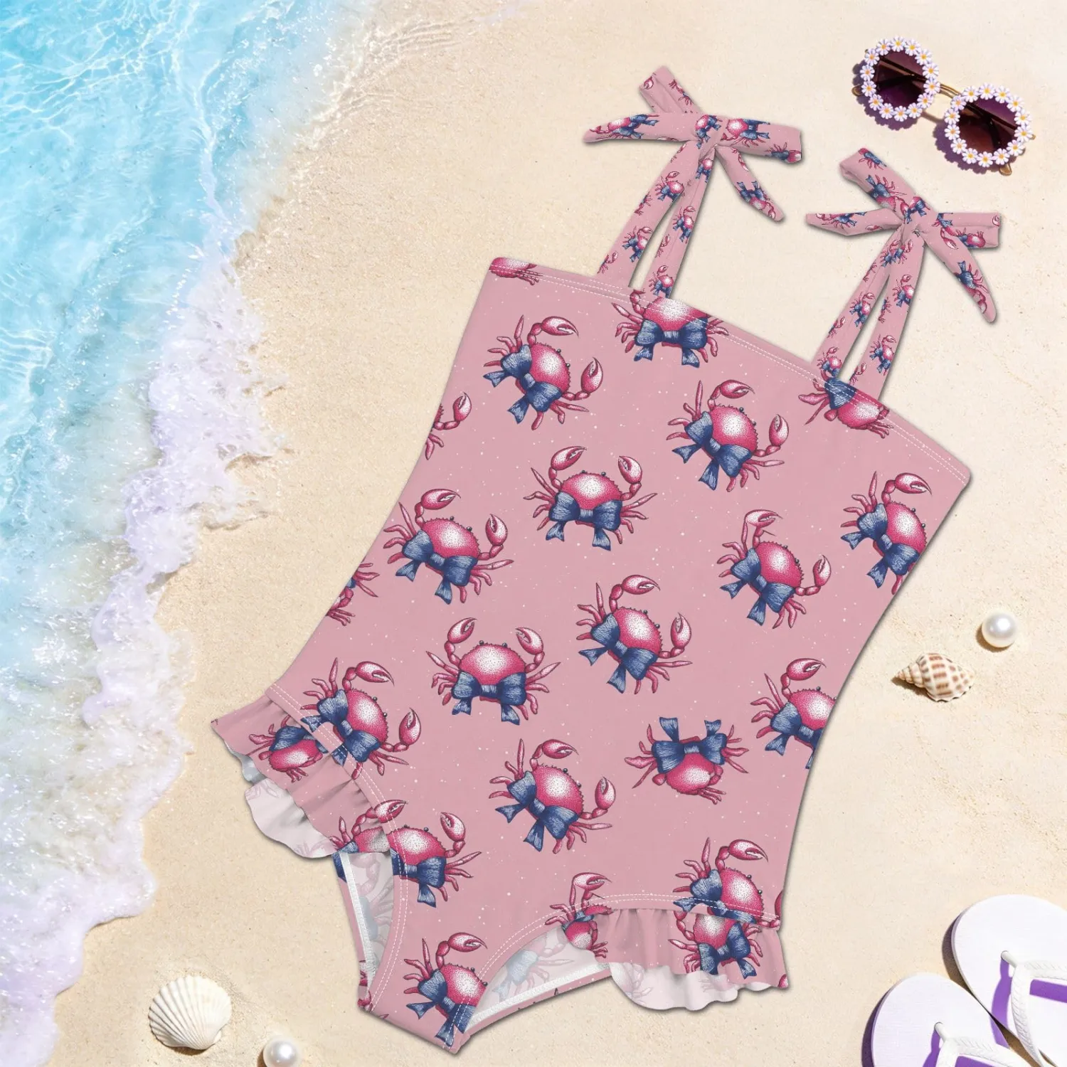 QUGRL Toddler Swimsuit Girls One Piece Swimwear Adjustable Cute Sling Bathing Suit for Beach Pool 18M-6Y