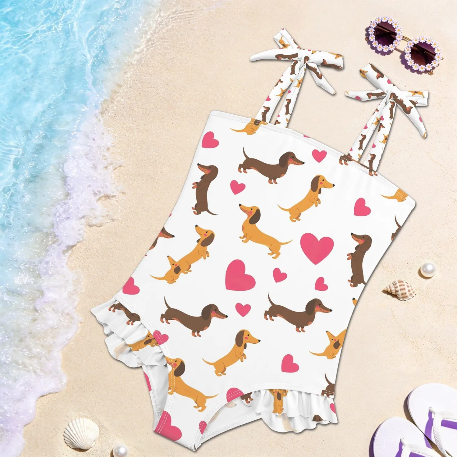 QUGRL Toddler Swimsuit Girls One Piece Swimwear Adjustable Cute Sling Bathing Suit for Beach Pool 18M-6Y