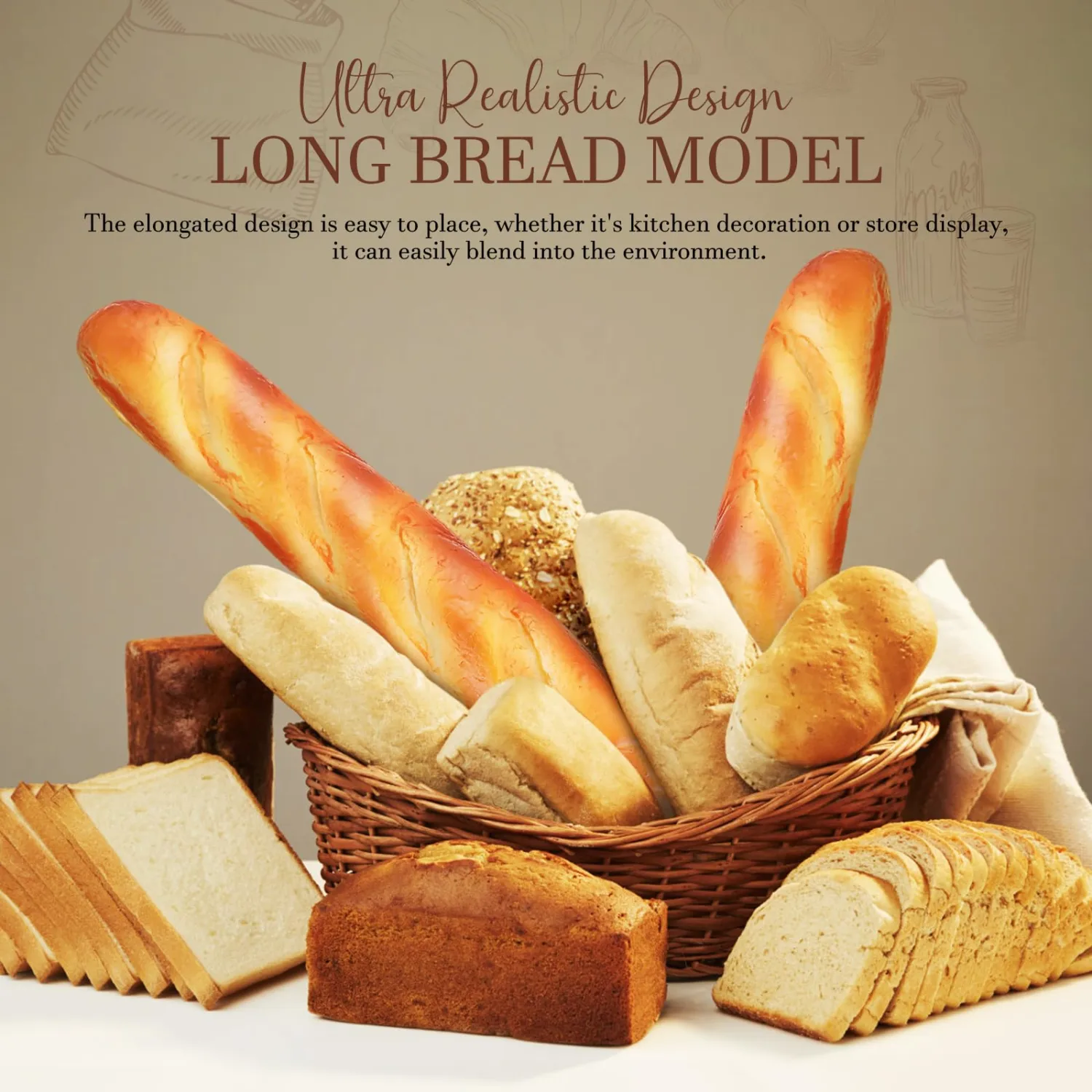 2pcs Artificial French Bread: Fake Loaf Simulation Baguette Faux Pastries Food Model Display for Photography Prop Breadsticks Model Shop Barley