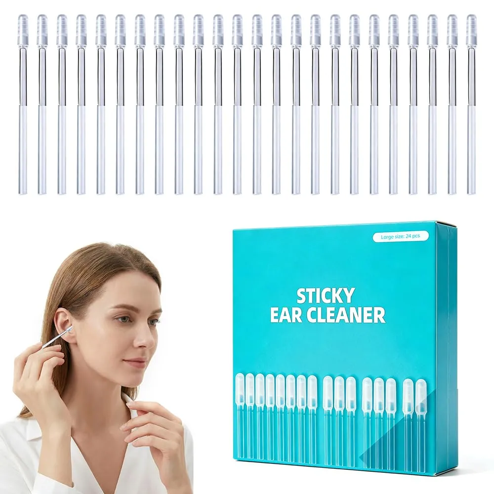 Earwax Removal Adhesive Swabs, 2026 New Reusable Sticky Earwax Removal Swabs, Ear Wax Removal Tools with Dust Cover Packaging, Safe Ear Cleaning Sticks for Adults (24pcs(1 Box), Large)